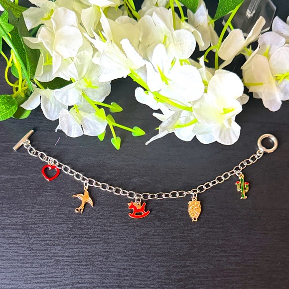 Handmade Jewelry - Charming Silver Bracelet with Colorful Charms